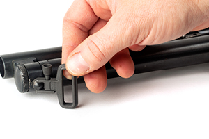 Sling Swivel Mount Attachment to Mossberg 500 stud step four, locking the swivel mount