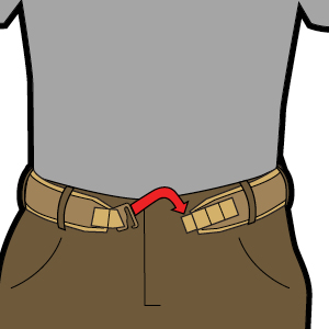 Feed securing-strap through eyelet