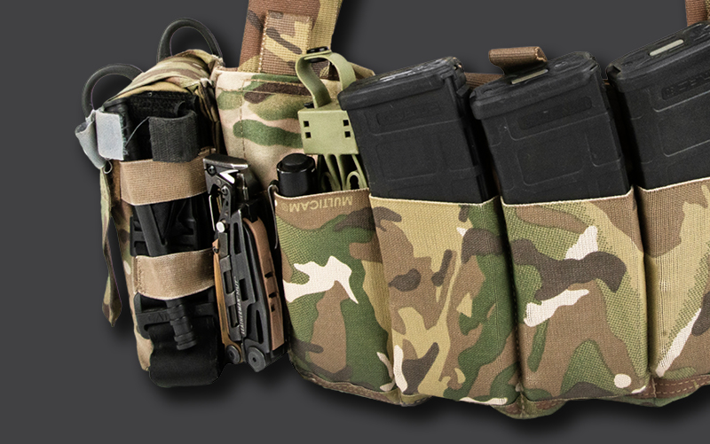 AR Elastic Mag Pouches on front of Chest Rig