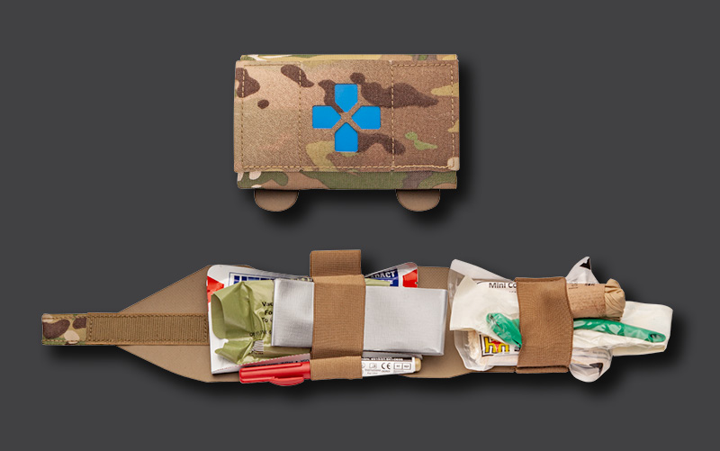 Multicam Micro Trauma Kit Now! showing advanced supplies Deployed Medical Gear in Seconds