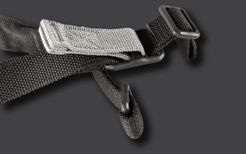 Black Sling Quick Adjuster Hardware with Contrasting Wolf Gray Pull Tab