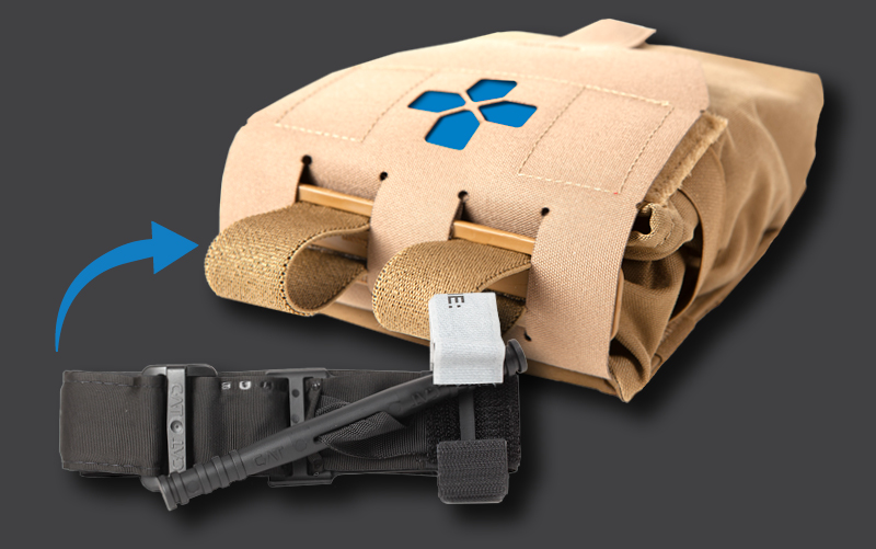 Coyote Brown Trauma Kit Now! showing advanced supplies Tournequet holder