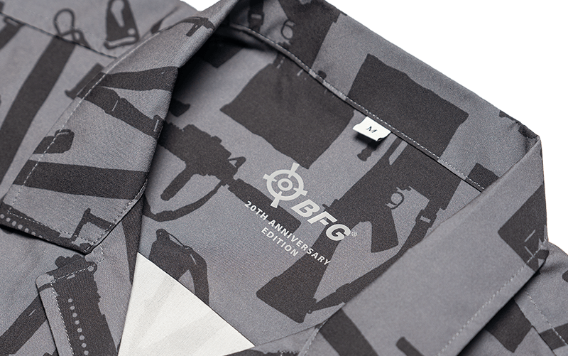 Close up of the gray anniversary shirt